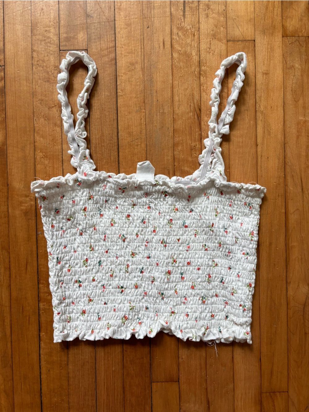 Me to We White Smocked Crop Top with Tiny Floral Accents